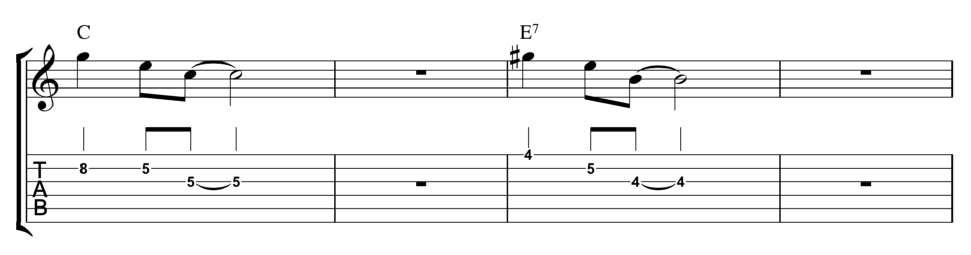 Same rhythmic phrase but starting from the 5th of the arpeggio